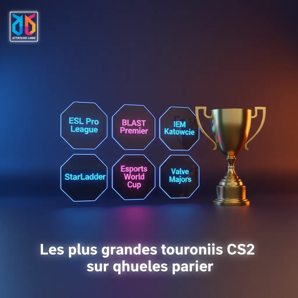 Montage des plus grands tournois CS2 (Majors, ESL, BLAST, IEM) avec cotes de paris et calendrier mis en avant