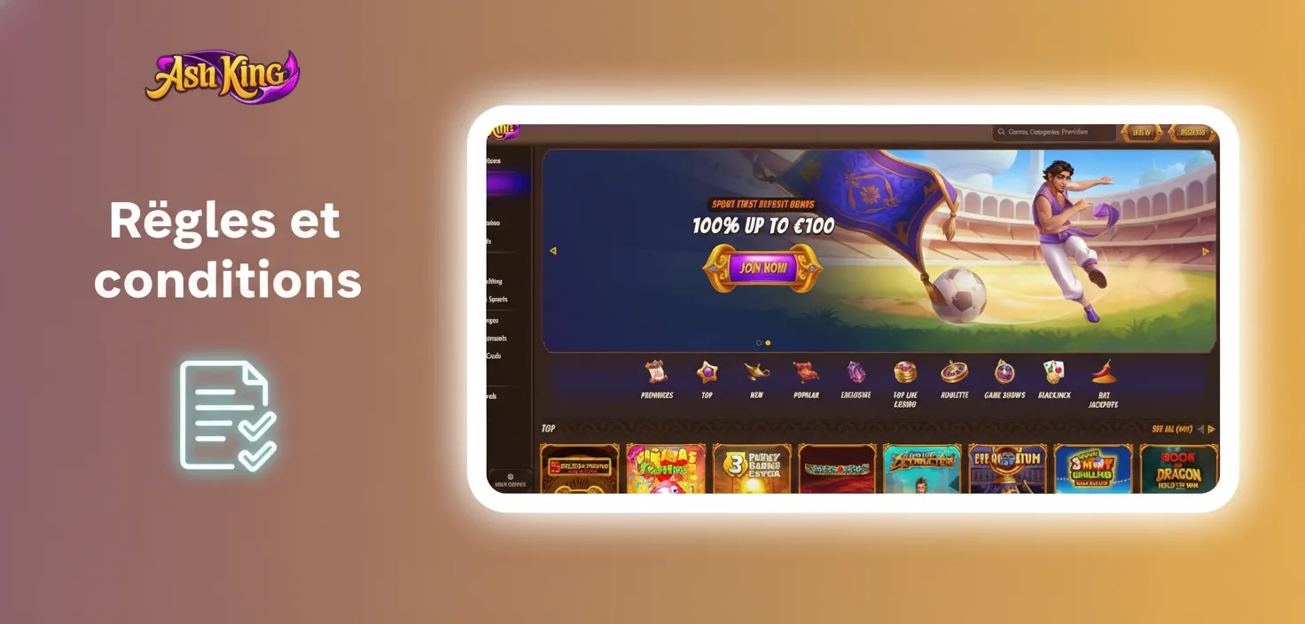 Règles et conditions: doc avec checklist 18+, compte unique, KYC validé, bonus conditionnés, retrait, fraude interdite.