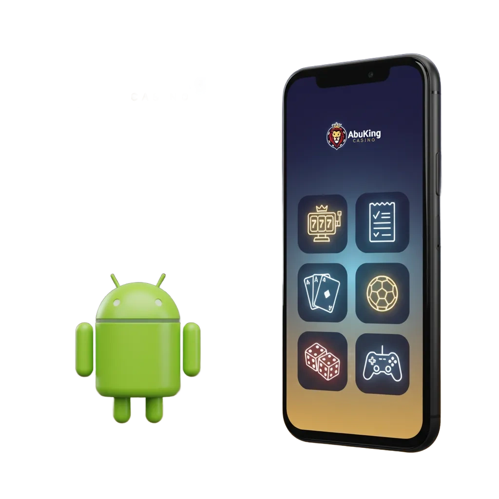 Écran de l’app Android AbuKing Casino: installation, paris, dépôt et retrait sur Wi‑Fi ou mobile.