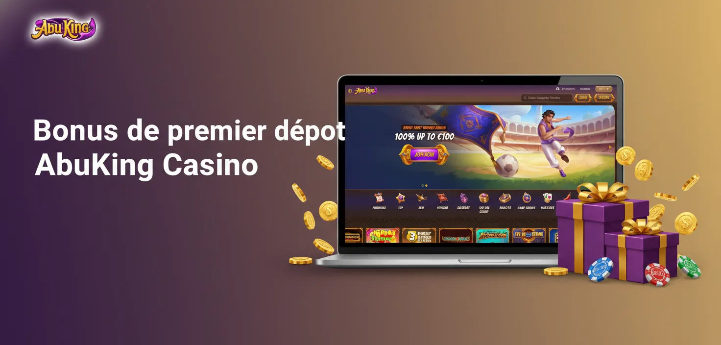 AbuKing Casino bonus 1er dépôt: 100% jusqu’à 500 €; dès 20 €, 200 tours gratuits; utilisable casino ou paris sportifs.