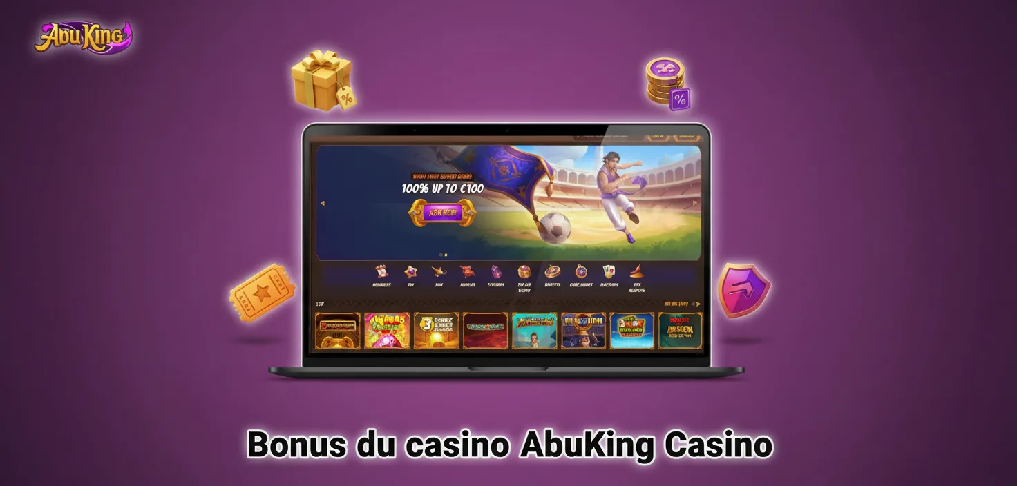 AbuKing Casino: bonus hebdomadaire 50% jusqu’à 200 €, cashback 10% jusqu’à 100 €, tournois slots, 20 tours sur app.