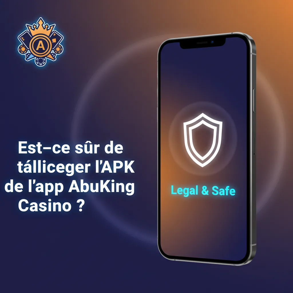 Smartphone AbuKing Casino: icônes licence, SSL, cadenas; téléchargement APK sûr dans un environnement régulé.
