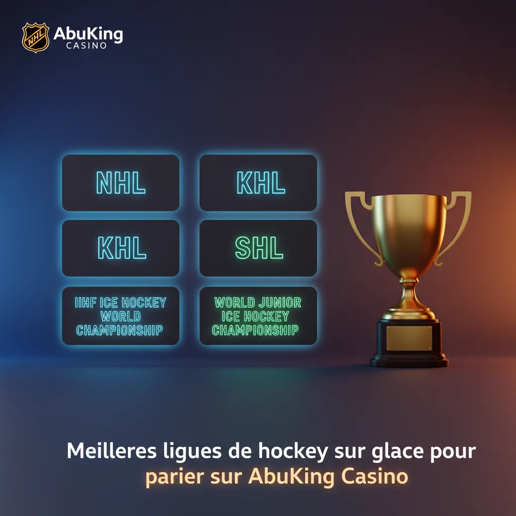 Infographie: meilleures ligues de hockey pour parier sur AbuKing Casino — NHL, KHL, SHL, Liiga, Ligue Magnus, CHL, IIHF.