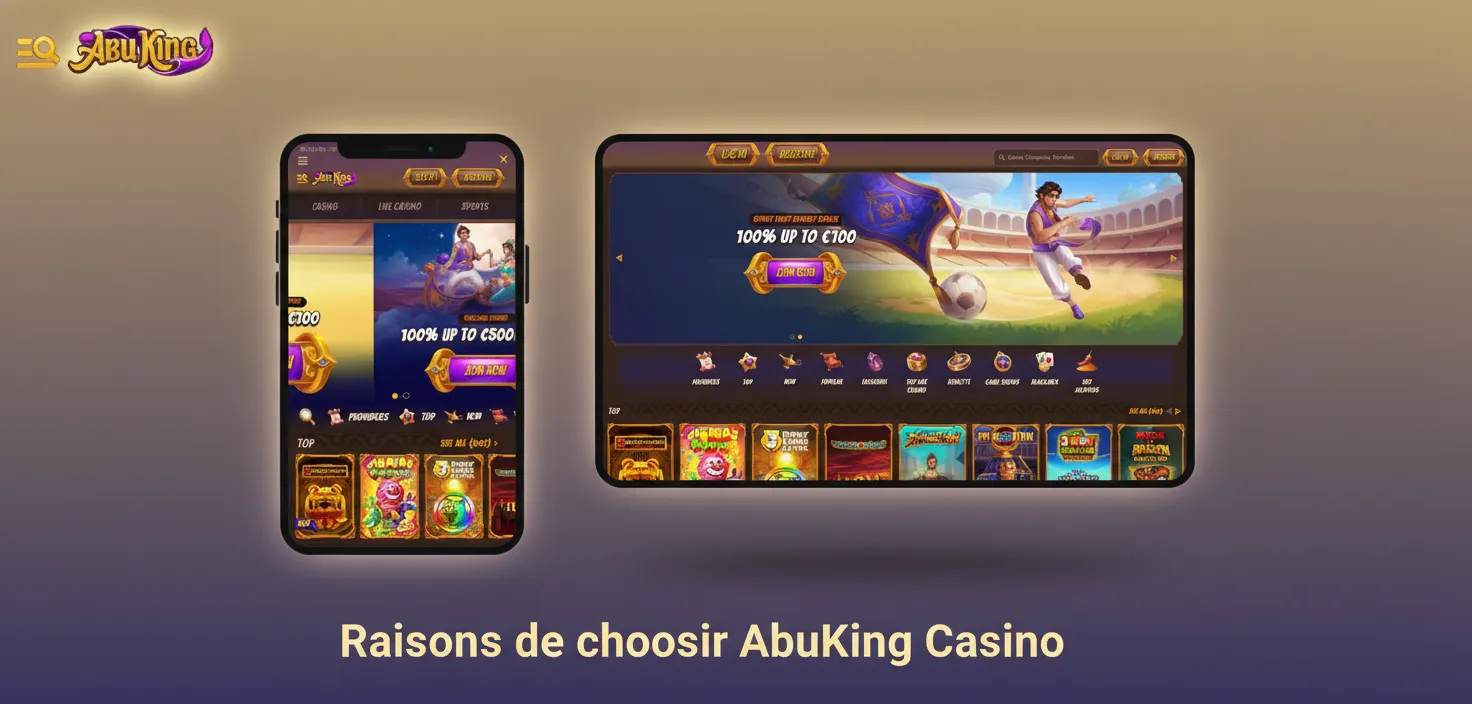 Raisons AbuKing: cotes Ligue 1/Top14/EuroBasket, jeux populaires, outils de contrôle, assistance 24/7 FR, bonus clairs