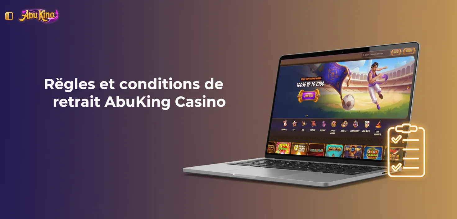 Règles de retrait AbuKing France: KYC, retour au moyen de dépôt, mise 1x, limites, même titulaire, retraits en EUR.