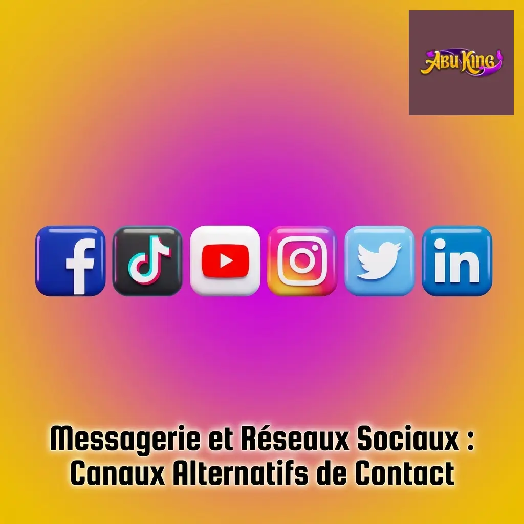 Icônes de messagerie et réseaux sociaux pour contacter AbuKing Casino via Telegram, Facebook et Instagram