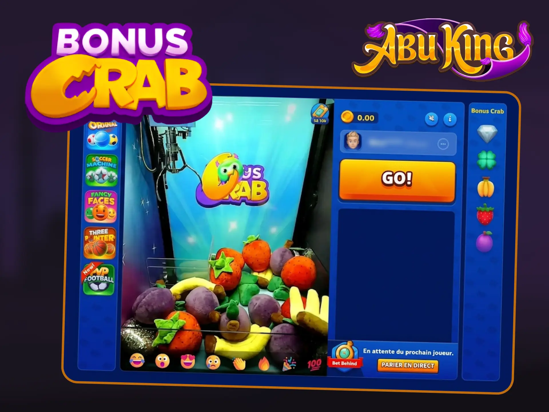 Gagnez un prix en jouant au jeu Bonus Crab sur AbuKing.